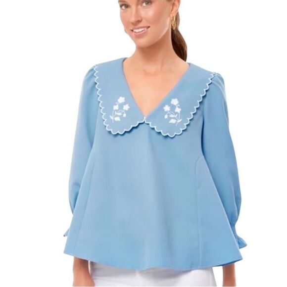 NWT Tuckernuck Cornflower Blue Easton Embroidered Blouse - Picture 5 of 8